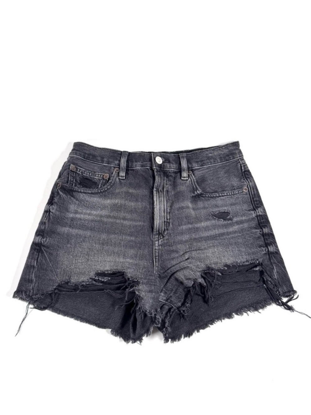 American Eagle High Rise Distressed Denim Shorts | Gray Stretch Cutoffs